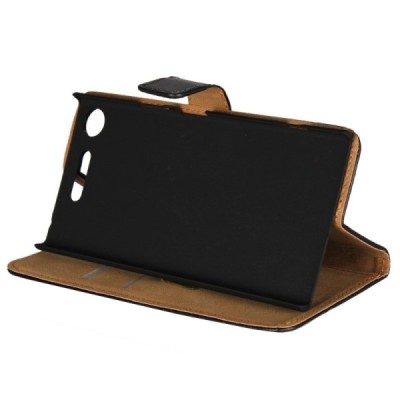 Sony Xperia XZ1 atvēramais ādas melns Casual maciņš (maks) / Vacins.lv