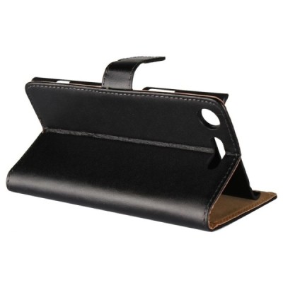 Sony Xperia XZ1 atvēramais ādas melns Casual maciņš (maks) / Vacins.lv