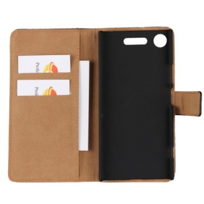 Sony Xperia XZ1 atvēramais ādas melns Casual maciņš (maks) / Vacins.lv