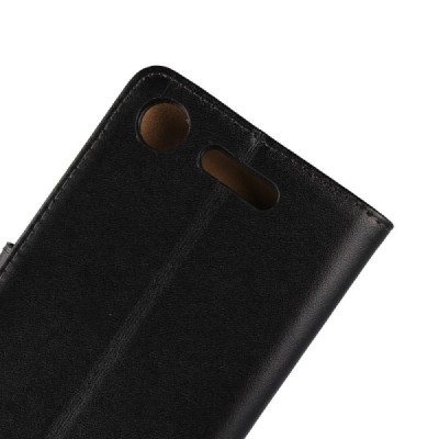 Sony Xperia XZ1 atvēramais ādas melns Casual maciņš (maks) / Vacins.lv