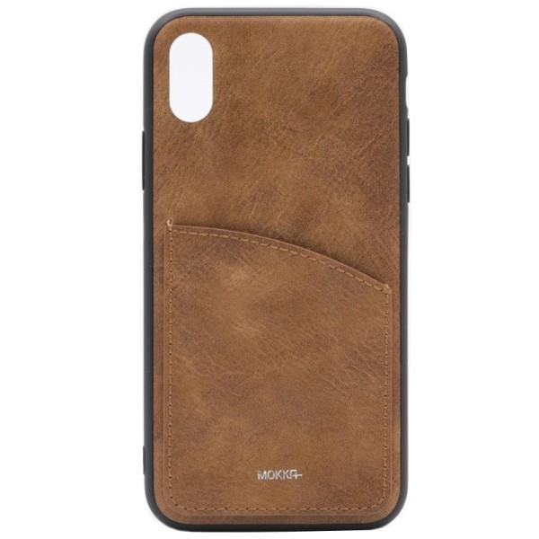 „MOKKA“ Retro dėklas su kišenėle - rudas (iPhone X / Xs)