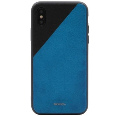 „MOKKA“ Bevel Pattern Apple iPhone X (iPhone Xs) mėlynas, juodas odinis dėklas / Priedai.lt