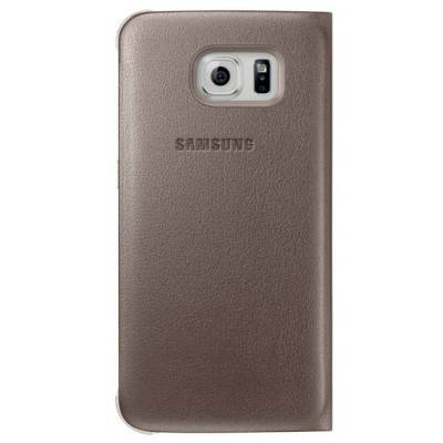 Samsung Galaxy S6 G920 originalus Flip Wallet atverčiamas auksinis odinis dėklas - piniginė / Priedai.lt