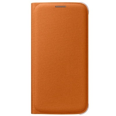 Samsung Galaxy S6 oficiāls Flip Wallet Cover atvērams oranžs ādas maciņš / Vacins.lv