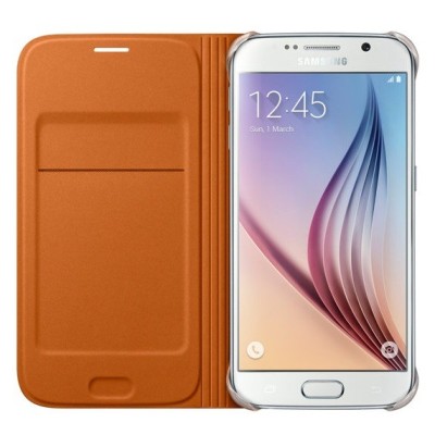 Samsung Galaxy S6 G920 originalus Flip Wallet Cover atverčiamas oranžinis dėklas / Priedai.lt
