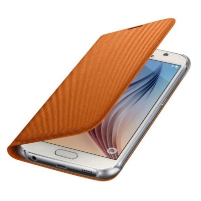Samsung Galaxy S6 G920 originalus Flip Wallet Cover atverčiamas oranžinis dėklas / Priedai.lt