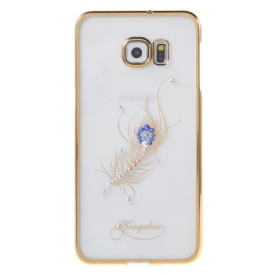 Samsung Galaxy S6 Edge+ (G928) Kingxbar Crystal Icon Pro Peacock Swarovski plastikinis skaidrus permatomas auksinis dėklas su kr