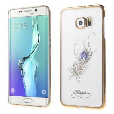 Samsung Galaxy S6 Edge+ (G928) Kingxbar Crystal Icon Pro Peacock Swarovski plastikinis skaidrus permatomas auksinis dėklas su kr