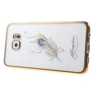 Samsung Galaxy S6 Edge+ (G928) Kingxbar Crystal Icon Pro Peacock Swarovski plastikinis skaidrus permatomas auksinis dėklas su kr