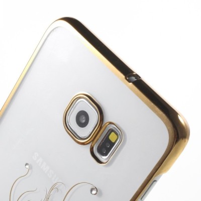 Samsung Galaxy S6 Edge+ (G928) Kingxbar Crystal Icon Pro Peacock Swarovski plastikinis skaidrus permatomas auksinis dėklas su kr