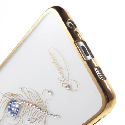 Samsung Galaxy S6 Edge+ (G928) Kingxbar Crystal Icon Pro Peacock Swarovski plastikinis skaidrus permatomas auksinis dėklas su kr