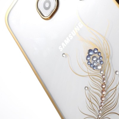 Samsung Galaxy S6 Edge+ (G928) Kingxbar Crystal Icon Pro Peacock Swarovski plastikinis skaidrus permatomas auksinis dėklas su kr