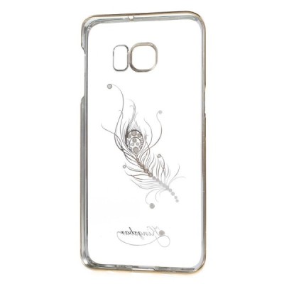 Samsung Galaxy S6 Edge+ (G928) Kingxbar Crystal Icon Pro Peacock Swarovski plastikinis skaidrus permatomas auksinis dėklas su kr