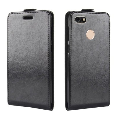 Huawei P9 Lite Mini (Y6 Pro 2017) vertikāli atvēramais ādas melns maciņš (maks) / Vacins.lv