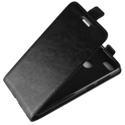 Huawei P9 Lite Mini (Y6 Pro 2017) vertikāli atvēramais ādas melns maciņš (maks) / Vacins.lv