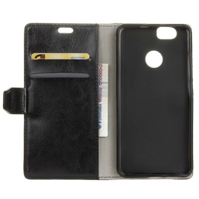 Huawei P9 Lite Mini (Y6 Pro 2017) atvēramais ādas melns maciņš, grāmata (maks) / Vacins.lv