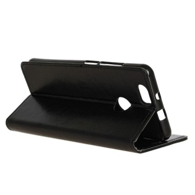 Huawei P9 Lite Mini (Y6 Pro 2017) atvēramais ādas melns maciņš, grāmata (maks) / Vacins.lv