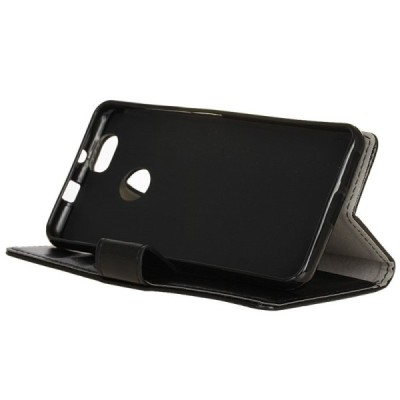 Huawei P9 Lite Mini (Y6 Pro 2017) atvēramais ādas melns maciņš, grāmata (maks) / Vacins.lv