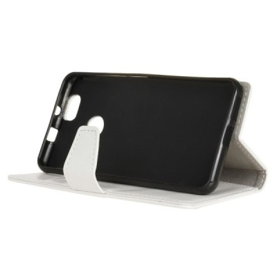 Huawei P9 Lite Mini (Y6 Pro 2017) atvēramais ādas balts maciņš, grāmata (maks) / Vacins.lv