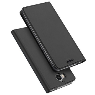 Huawei Y6 2017 / Y5 2017 (Nova Young) „Dux Ducis“ Skin sērijas melns ādas atvērams maciņš / Vacins.lv