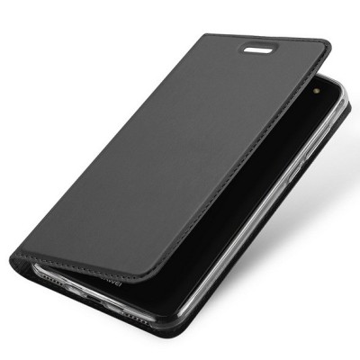 Huawei Y6 2017 / Y5 2017 (Nova Young) „Dux Ducis“ Skin sērijas melns ādas atvērams maciņš / Vacins.lv