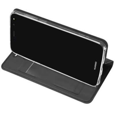 Huawei Y6 2017 / Y5 2017 (Nova Young) „Dux Ducis“ Skin sērijas melns ādas atvērams maciņš / Vacins.lv