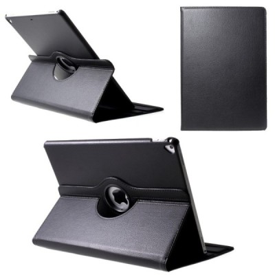 Apple iPad Pro 12.9" 2017 atvēramais melns ādas maciņš, grozās 360° grādu apjomā / Vacins.lv