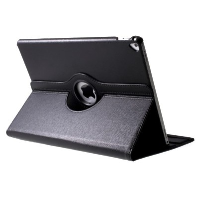 Apple iPad Pro 12.9" 2017 atvēramais melns ādas maciņš, grozās 360° grādu apjomā / Vacins.lv