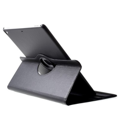 Apple iPad Pro 12.9" 2017 atvēramais melns ādas maciņš, grozās 360° grādu apjomā / Vacins.lv
