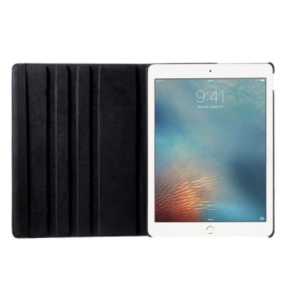 Apple iPad Pro 12.9" 2017 atvēramais melns ādas maciņš, grozās 360° grādu apjomā / Vacins.lv