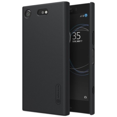 Sony Xperia XZ1 Compact Nillkin Frosted Shield melns plastmasas futrālis + kompakts turētātājs, kas ļauj telefonu ērti novietot 