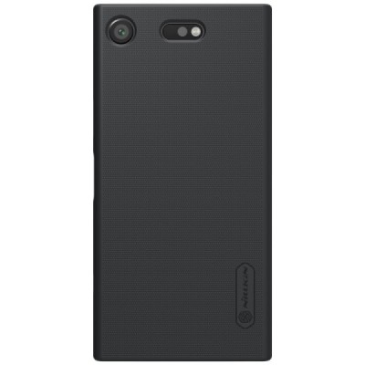 Sony Xperia XZ1 Compact Nillkin Frosted Shield melns plastmasas futrālis + kompakts turētātājs, kas ļauj telefonu ērti novietot 