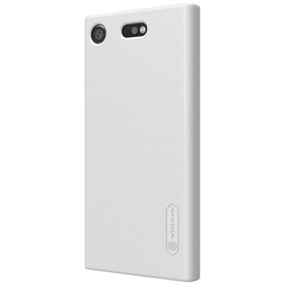 Nillkin Frosted Shield Sony Xperia XZ1 Compact baltas plastikinis dėklas + apsauginė ekrano plėvelė / Priedai.lt
