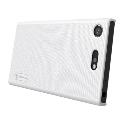 Nillkin Frosted Shield Sony Xperia XZ1 Compact baltas plastikinis dėklas + apsauginė ekrano plėvelė / Priedai.lt