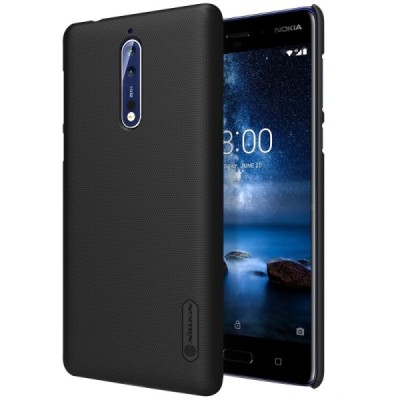 Nokia 8 Nillkin Frosted Shield melns plastmasas apvalks + ekrāna aizsargplēve / Vacins.lv