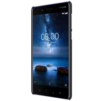 Nokia 8 Frosted Shield juodas plastikinis dėklas + apsauginė ekrano plėvelė / Priedai.lt