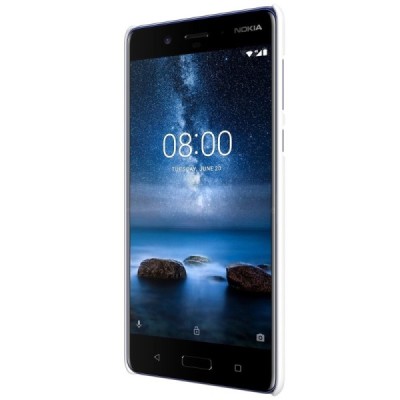 Nokia 8 Nillkin Frosted Shield balts plastmasas apvalks + ekrāna aizsargplēve / Vacins.lv