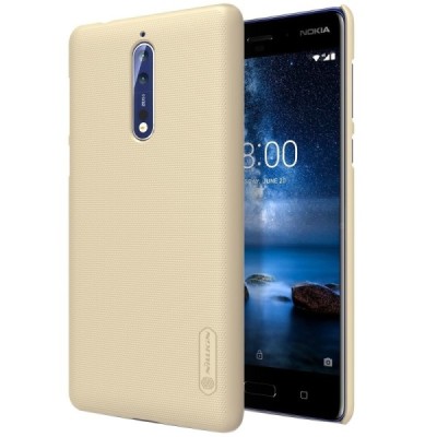 Nokia 8 Nillkin Frosted Shield zelta plastmasas apvalks + ekrāna aizsargplēve / Vacins.lv