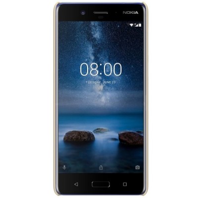 Nokia 8 Nillkin Frosted Shield zelta plastmasas apvalks + ekrāna aizsargplēve / Vacins.lv