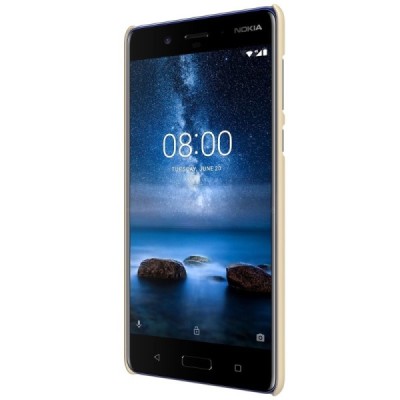 Nokia 8 Nillkin Frosted Shield zelta plastmasas apvalks + ekrāna aizsargplēve / Vacins.lv