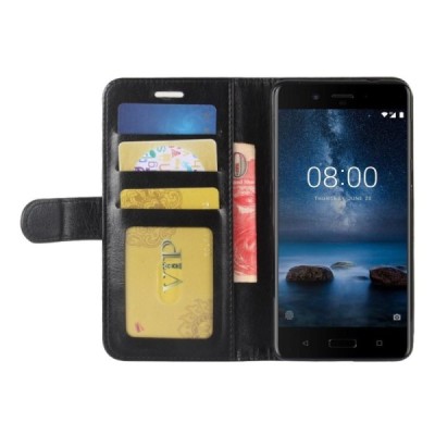 Nokia 8 atvēramais ādas melns Casual maciņš (maks) / Vacins.lv