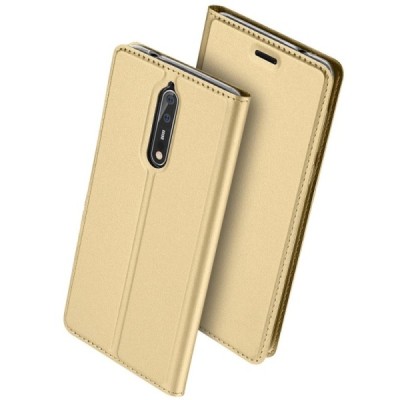 Nokia 8 „Dux Ducis“ Skin sērijas zelta ādas atvērams maciņš / Vacins.lv