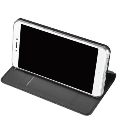 Xiaomi Redmi Note 4X „Dux Ducis“ Skin sērijas melns ādas atvērams maciņš / Vacins.lv