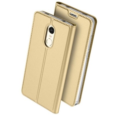 „Dux Ducis“ Skin serijos Xiaomi Redmi Note 4X auksinis odinis atverčiamas dėklas / Priedai.lt