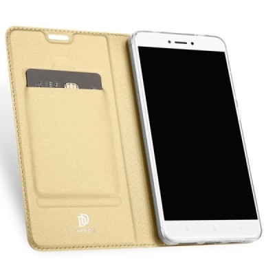 „Dux Ducis“ Skin serijos Xiaomi Redmi Note 4X auksinis odinis atverčiamas dėklas / Priedai.lt