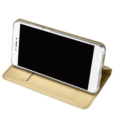 „Dux Ducis“ Skin serijos Xiaomi Redmi Note 4X auksinis odinis atverčiamas dėklas / Priedai.lt