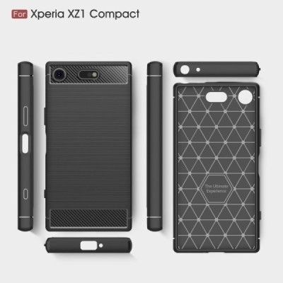 Sony Xperia XZ1 Compact „Carbon“ cieta silikona (TPU) melns apvalks / vacins.lv