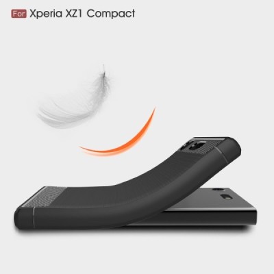 Sony Xperia XZ1 Compact „Carbon“ cieta silikona (TPU) melns apvalks / vacins.lv