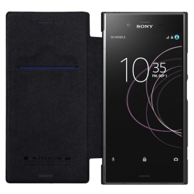 Greznais „Nillkin“ Qin sērijas ādas atvērams melns Sony Xperia XZ1 maciņš (maks) / Vacins.lv