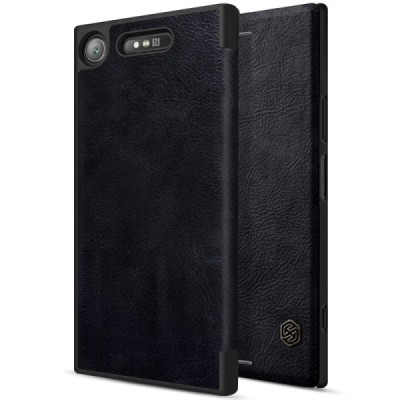 Greznais „Nillkin“ Qin sērijas ādas atvērams melns Sony Xperia XZ1 maciņš (maks) / Vacins.lv